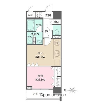 東京都中野区弥生町１丁目[1DK/34.5m2]の間取図