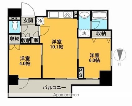 パークアクシス仲御徒町[2LDK/46.51m2]の間取図