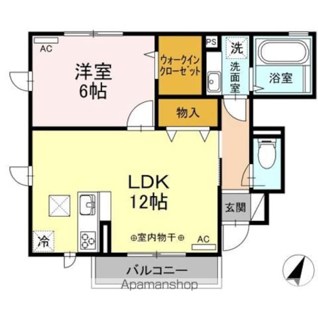 サニーフラット[1LDK/45.8m2]の間取図