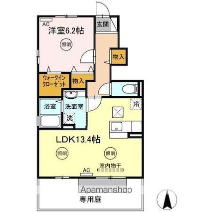 花水木[1LDK/49.44m2]の間取図