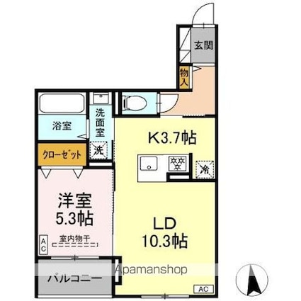 ＣＬＡＳＳＥＵＭ仙台小田原　Ｄ棟[1LDK/46.03m2]の間取図