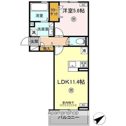 ＷＭ新八代　Ｂ棟[1LDK/42.62m2]の間取図