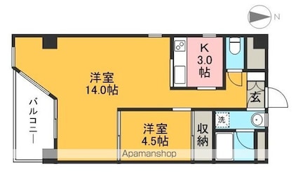 ＨＡＢＩＴ　南棟[2K/46.45m2]の間取図