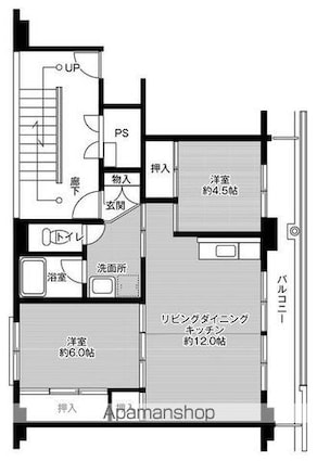 ビレッジハウス愛野２号棟[2LDK/53.08m2]の間取図