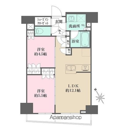 ルフォンプログレ四谷[2LDK/51.33m2]の間取図