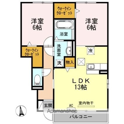 ユーパレス　Ａ棟[2LDK/61.95m2]の間取図