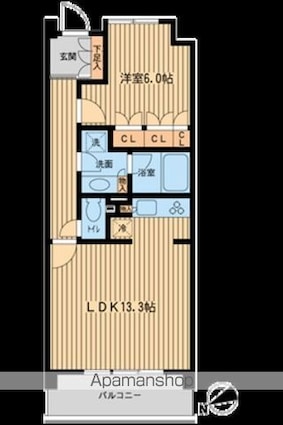 ＨＦ若林公園レジデンス[1LDK/48.8m2]の間取図