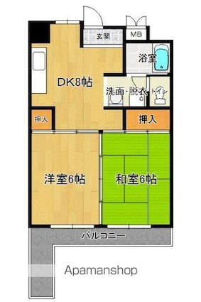 広島県広島市中区舟入町[2DK/45.9m2]の間取図
