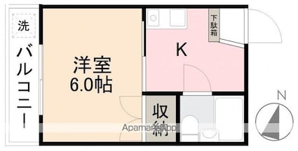 香川県高松市仏生山町甲[1K/21.28m2]の間取図