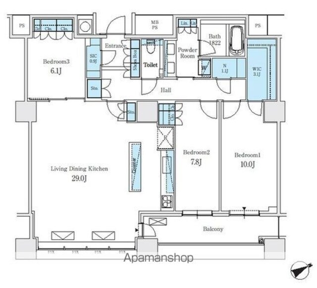 東京都新宿区西新宿５丁目[3LDK/125.02m2]の間取図