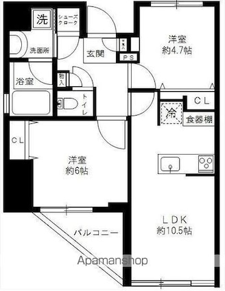 東京都墨田区江東橋２丁目[2LDK/51.06m2]の間取図