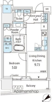 ミレアコート銀座プレミア[1LDK/38.8m2]の間取図