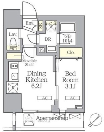 プライムガーデン大森[1DK/25.3m2]の間取図
