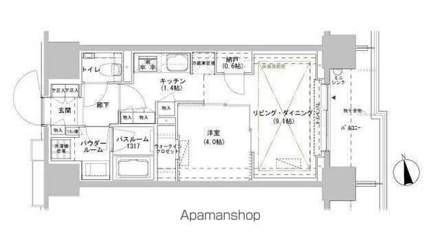 パークスフィア牛込神楽坂[1LDK/40.01m2]の間取図