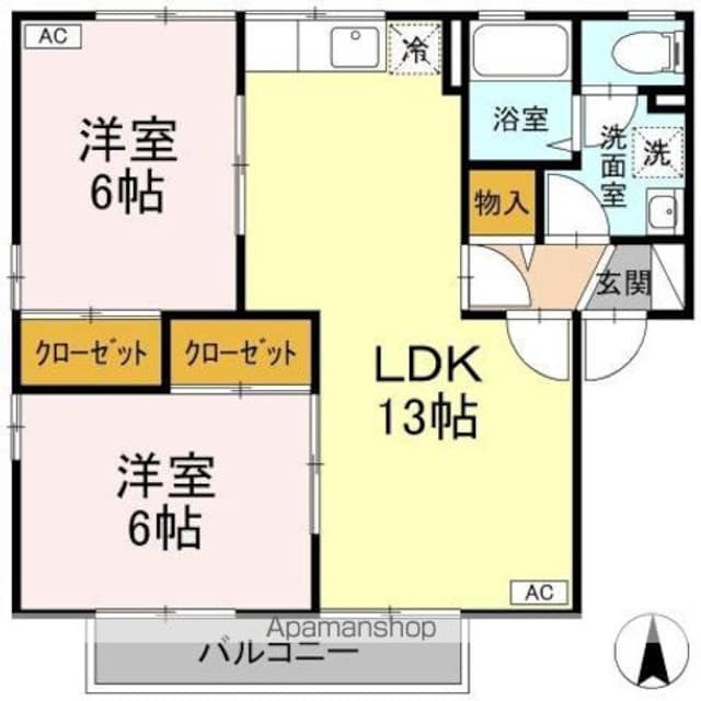 ベイサージュ・２２　Ｂ棟[2LDK/55.36m2]の間取図