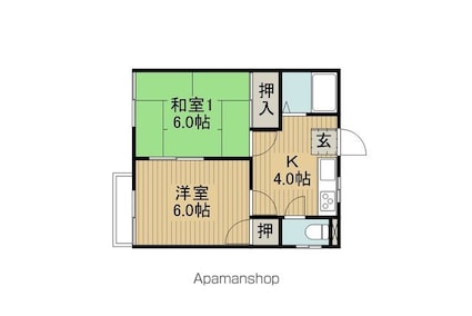 ハイツおくの[2K/33m2]の間取図