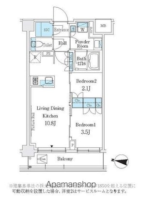 Ｊ．ＧＲＡＮ　Ｃｏｕｒｔ　品川西大井ＷＥＳＴ[2LDK/40.26m2]の間取図