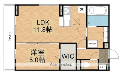 滋賀県草津市東矢倉３丁目[1LDK/42.79m2]の間取図