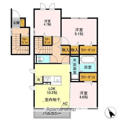 パーシモン三本柳[3LDK/67.52m2]の間取図