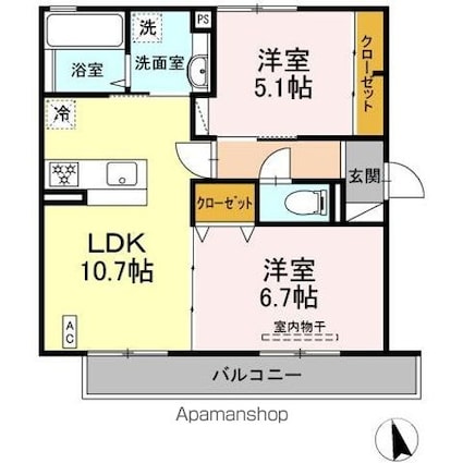 ボヌールＫ[2LDK/53.57m2]の間取図
