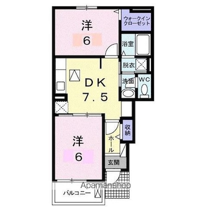リバーサイド・三日月[2DK/46.06m2]の間取図