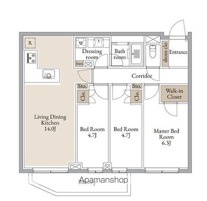 クラリティア横濱反町[3LDK/67.04m2]の間取図