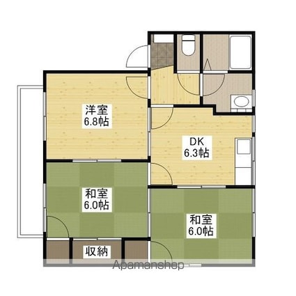 クレセンド楽々園　Ａ棟[3DK/58.72m2]の間取図