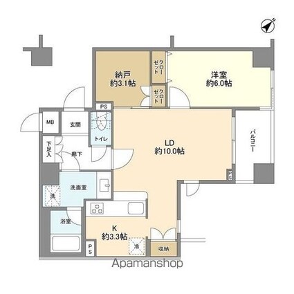 セザールアクアフロント勝どきウエスト[1SLDK/55.19m2]の間取図