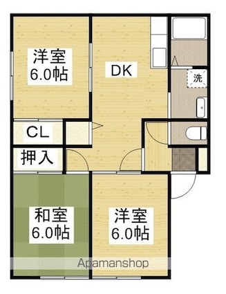 サンビレッジ西深津Ｂ[3DK/59.1m2]の間取図