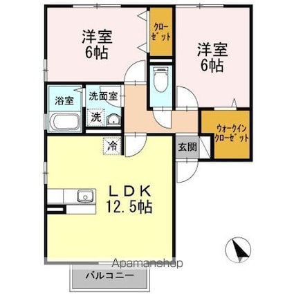 ソレーユガーデン　Ｂ棟[2LDK/57.1m2]の間取図
