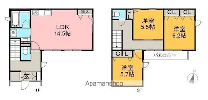 鴨部戸建[3LDK/85.33m2]の間取図