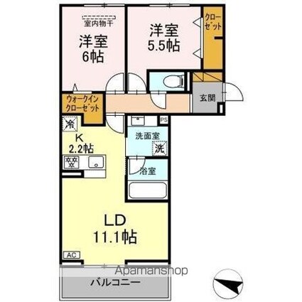 リシェスみのり台　Ａ・Ｂ・Ｃ　Ｃ棟[2LDK/60.52m2]の間取図