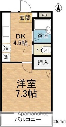 サンライズ笹部[1K/26.4m2]の間取図