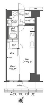 ＷＯＲＶＥ横浜伊勢佐木町[1LDK/42m2]の間取図