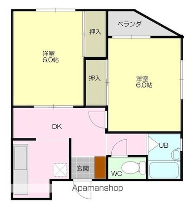 セキヤハイツ[2DK/40.5m2]の間取図