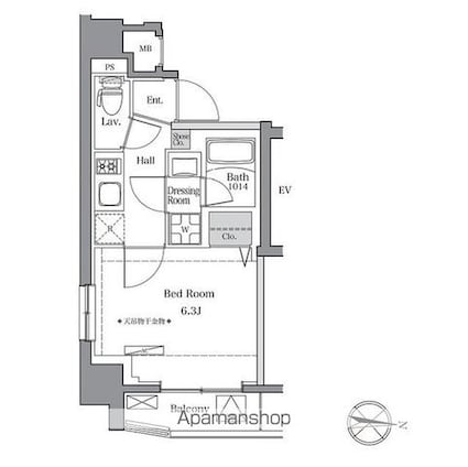 ＢｌｕＲｏｃｋ東品川[1K/21.49m2]の間取図