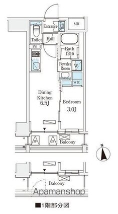 イプセ碑文谷[1DK/25.09m2]の間取図