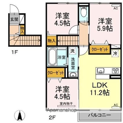 メルベーユ・セントレⅡ[3LDK/63.36m2]の間取図