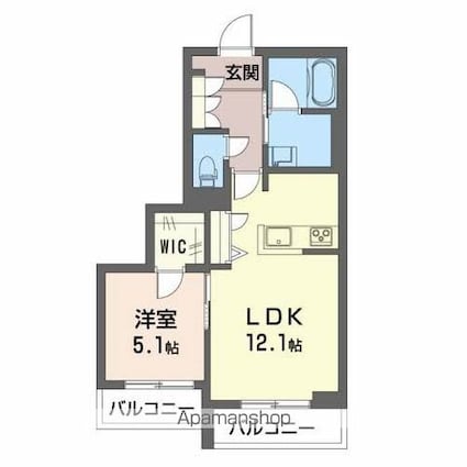 岡山県倉敷市西阿知町西原[1LDK/44.49m2]の間取図