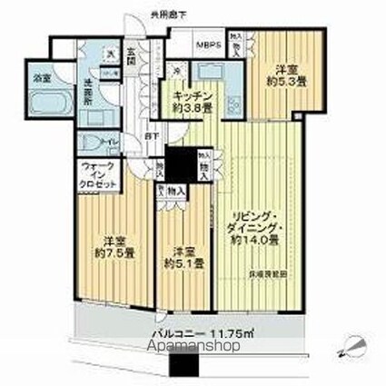 ザ・パークハウス西新宿タワー６０[3LDK/81.5m2]の間取図