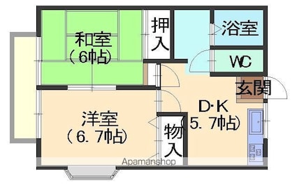 サンリュミエールＡ棟[2DK/42.23m2]の間取図