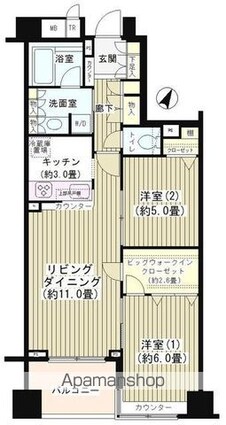 ＫＤＸレジデンス日本橋水天宮[2LDK/61.73m2]の間取図