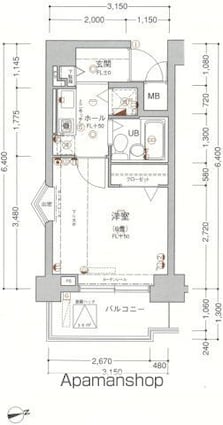 エクセリア世田谷上町[1K/19.91m2]の間取図