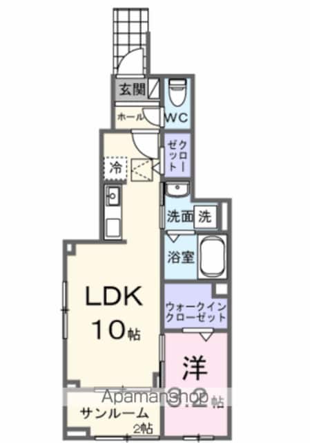 ヒカルサ甲府国母　イースト[1LDK/38.52m2]の間取図