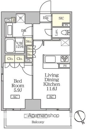 リーフシティ市川　ザ・レジデンス[1LDK/46.04m2]の間取図