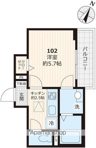 ＪＨＫ 102号室 ｜ 東京都世田谷区喜多見９丁目5-6（賃貸アパート1K・1階・21.89㎡） その2