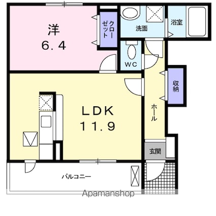アルモニーⅡ[1LDK/45.12m2]の間取図