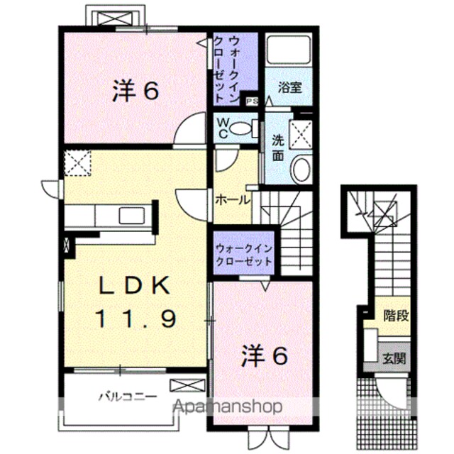 和歌山県和歌山市西高松２丁目[2LDK/58.8m2]の間取図