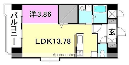 ロイヤル・スイート衣山[1LDK/45m2]の間取図