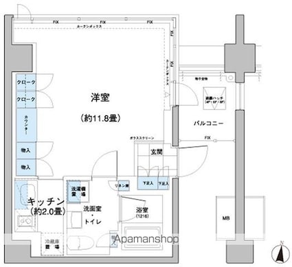 ガーデニエール砧レジデンス[1K/34.78m2]の間取図